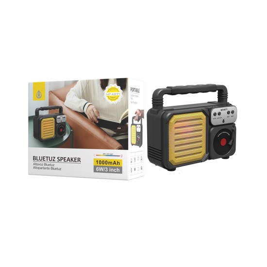 COLUNA DE SOM PORTÁTIL BLUETOOTH RETRO ONEPLUS NF4071 FM/TWS/USB AMARELO